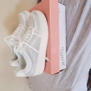 White and Silver Glitter Sneakers